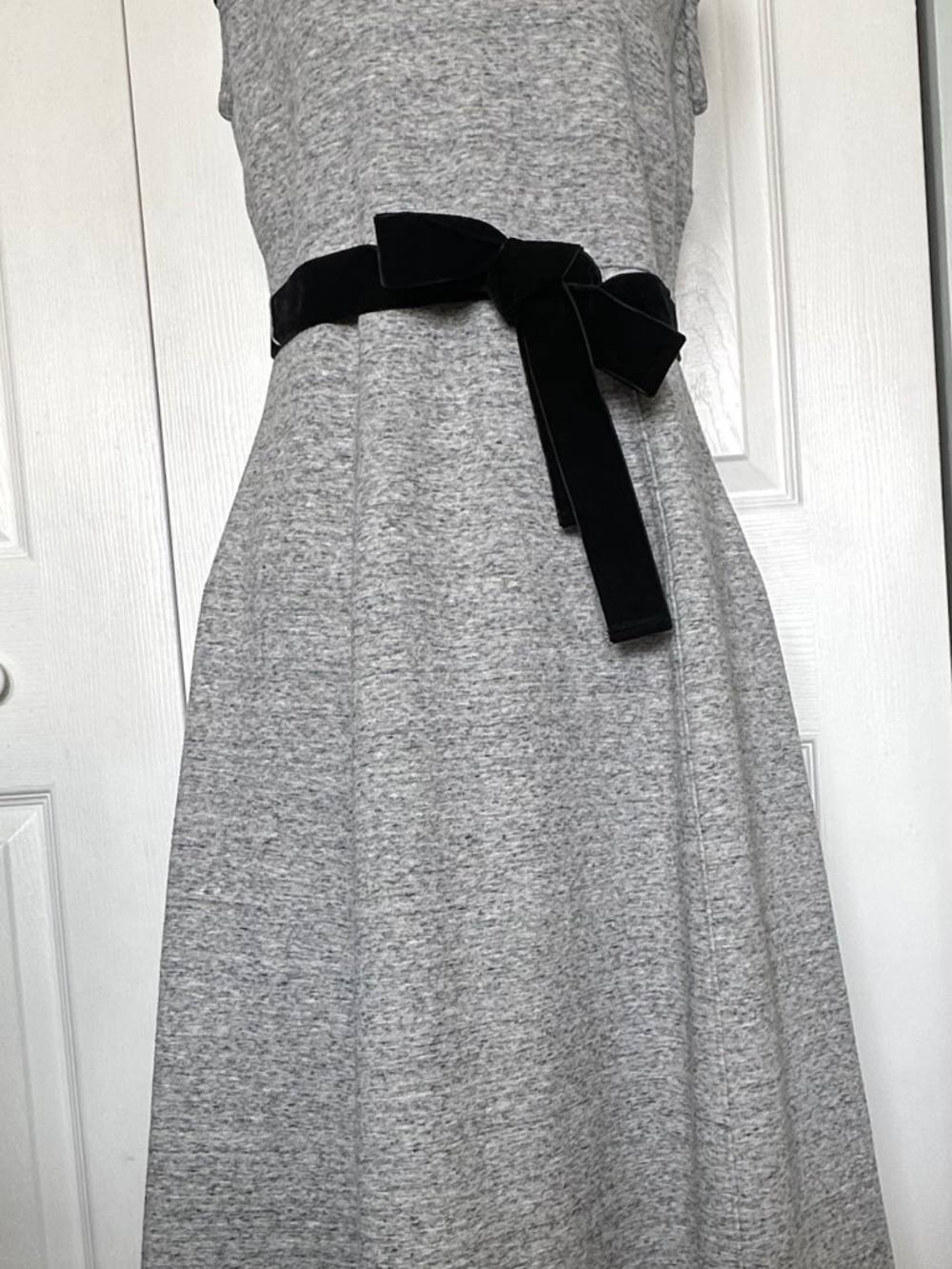 J.Crew Gray Fit&Flare Midi Dress w/ Black Velvet Belt, Size 6